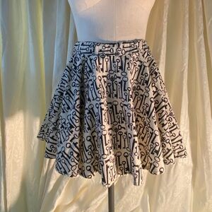 Skeleton Key-Print Cream and Black Circle Skirt
